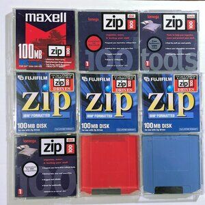 Bundle of 9 iomega Zip 100 IBM Formatted 100 MB Disks in Cases